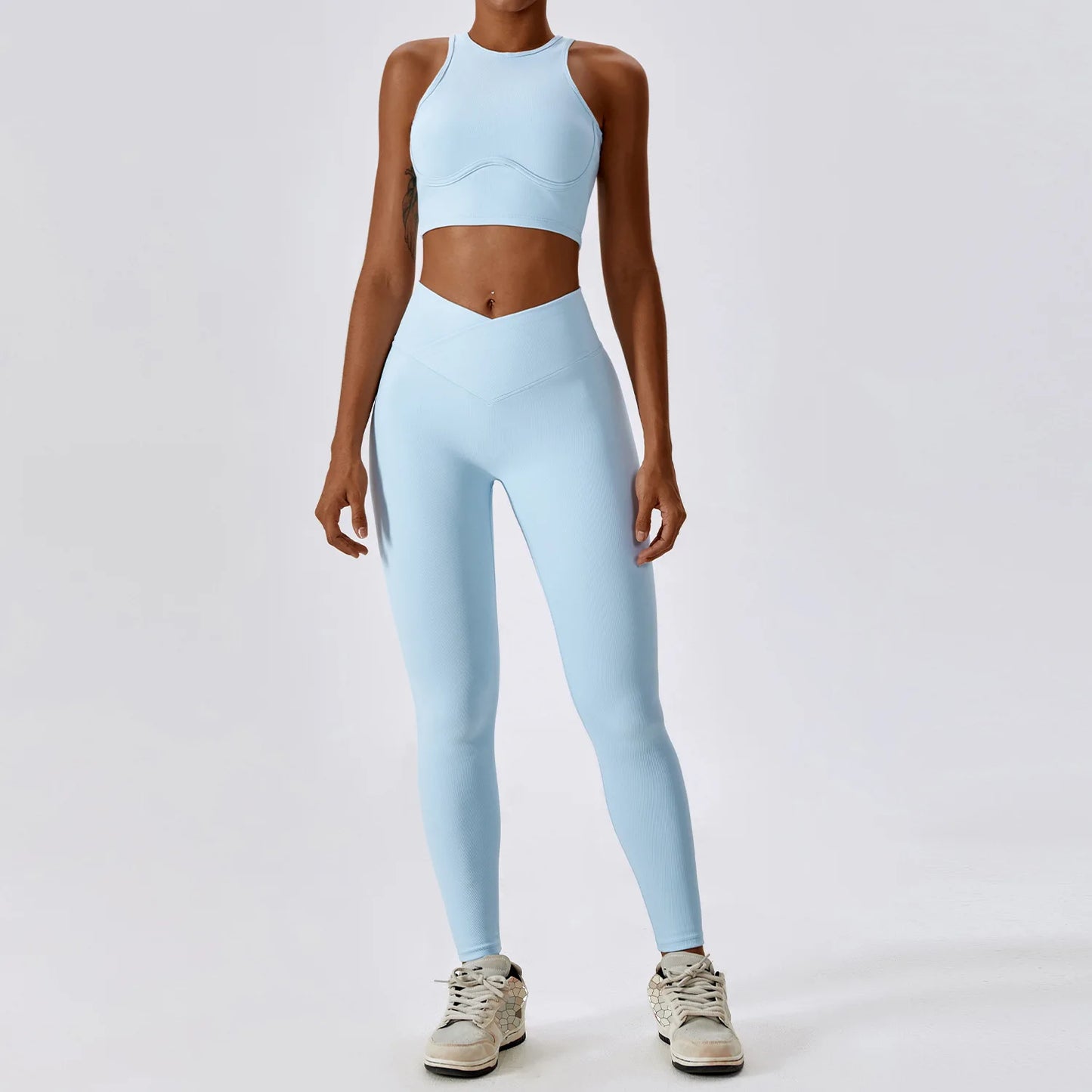 2-delt sømløst yoga-sett for kvinner – sports-BH og leggings, perfekt for trening og fitness!