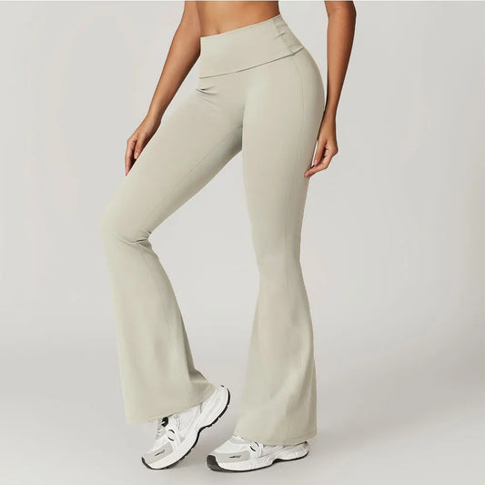 Yoga-bukser med høyt liv – flared design, magekontroll og perfekt for trening og løping.
