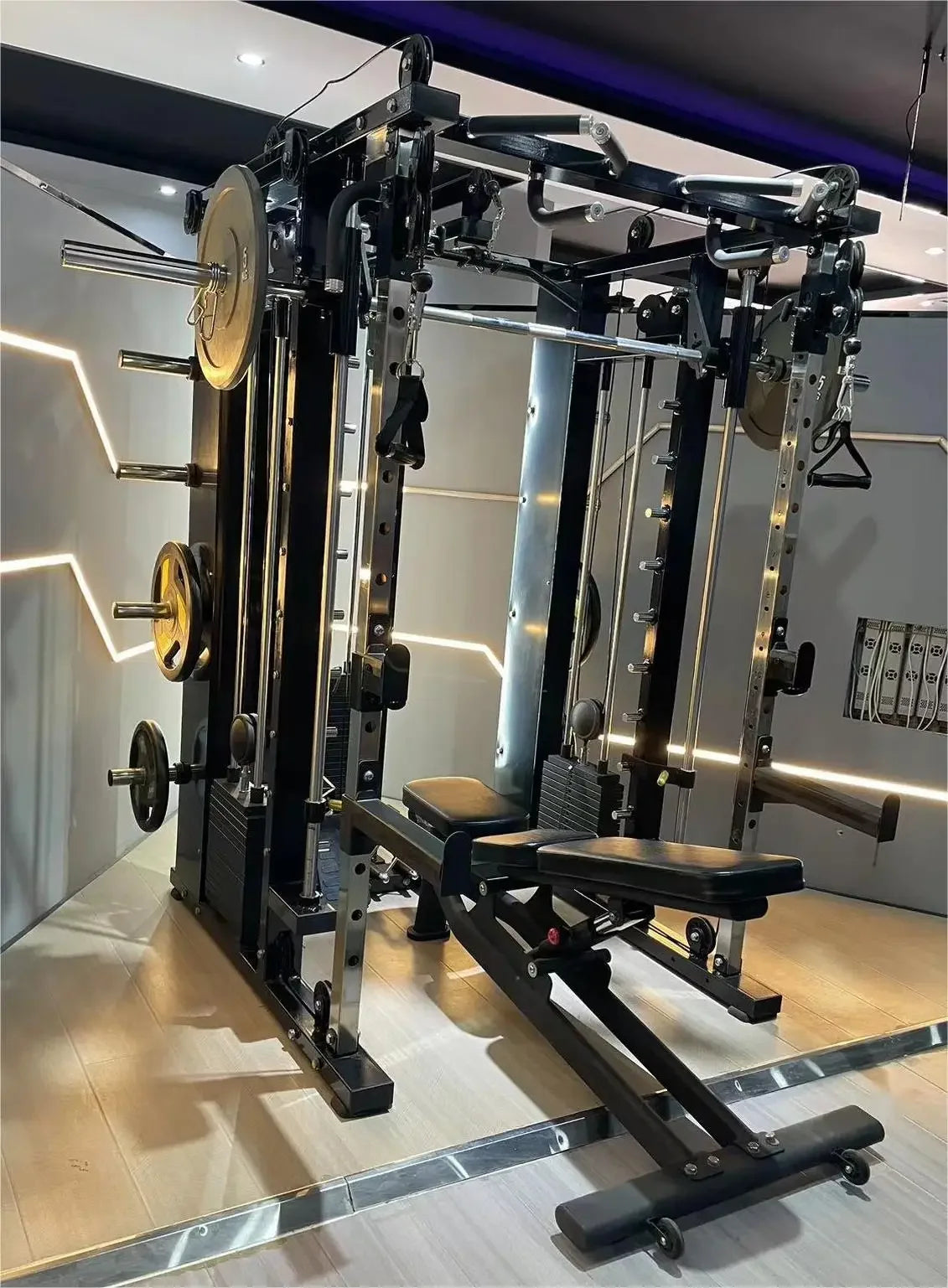 Fabrikk Kommersiell alt-i-ett hjemmegym fitnessrack, multifunksjonell stålkonstruksjon, Smith-stasjon for styrketrening.
