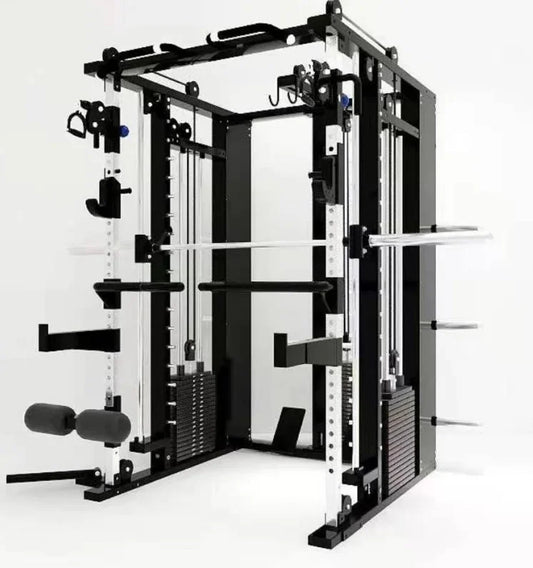 Fabrikk Kommersiell alt-i-ett hjemmegym fitnessrack, multifunksjonell stålkonstruksjon, Smith-stasjon for styrketrening.