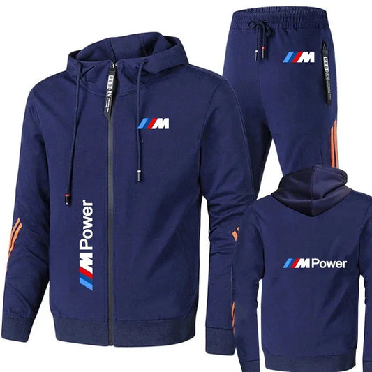 BMW-logo 2-delt herredress med hettegenser og jakke, enkel og stilren design. Nytt for vår 2025.