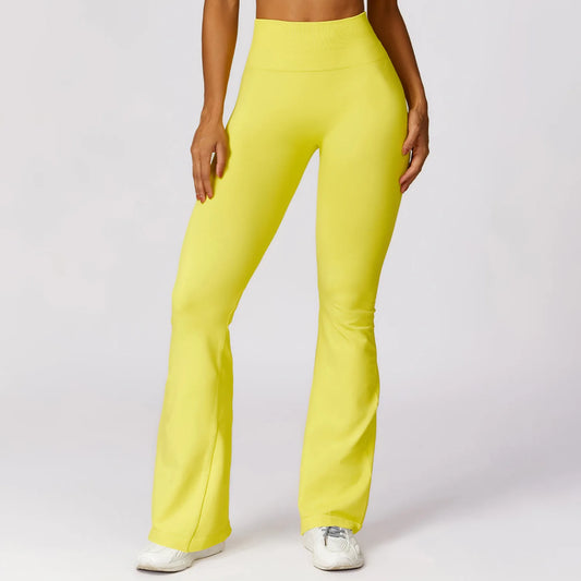 Flare leggings – sømløse yoga-bukser med høyt liv, brede ben og perfekt for trening eller casual bruk.
